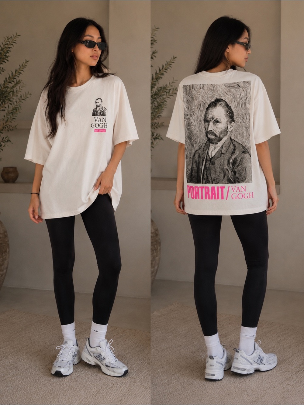 Zara Off-White Van Gogh Graphic Tee with Pink Accent